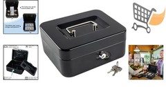 Medium Cash Box with Lock Key Safe Storage Money Tray 7.87×6.30×3.54 Black