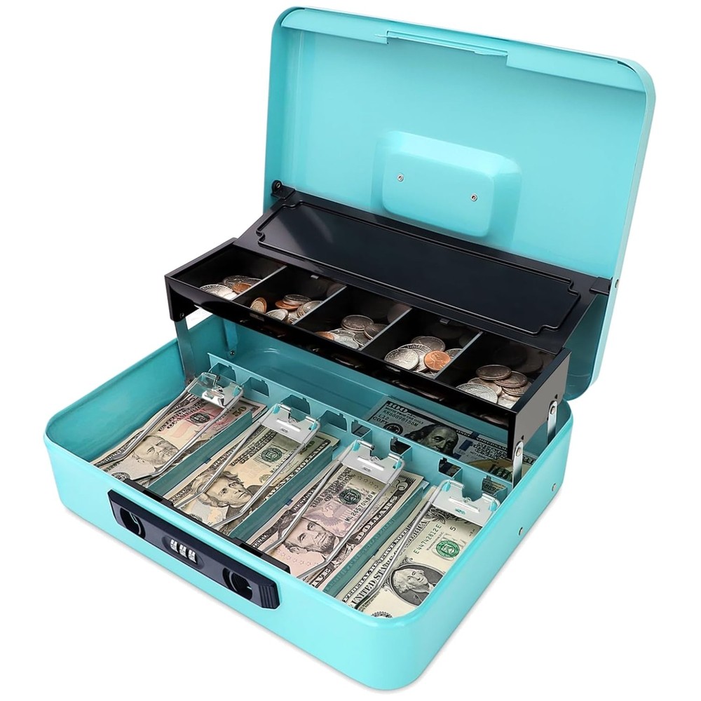 Portable Cash Box with Combination Lock – Light Blue