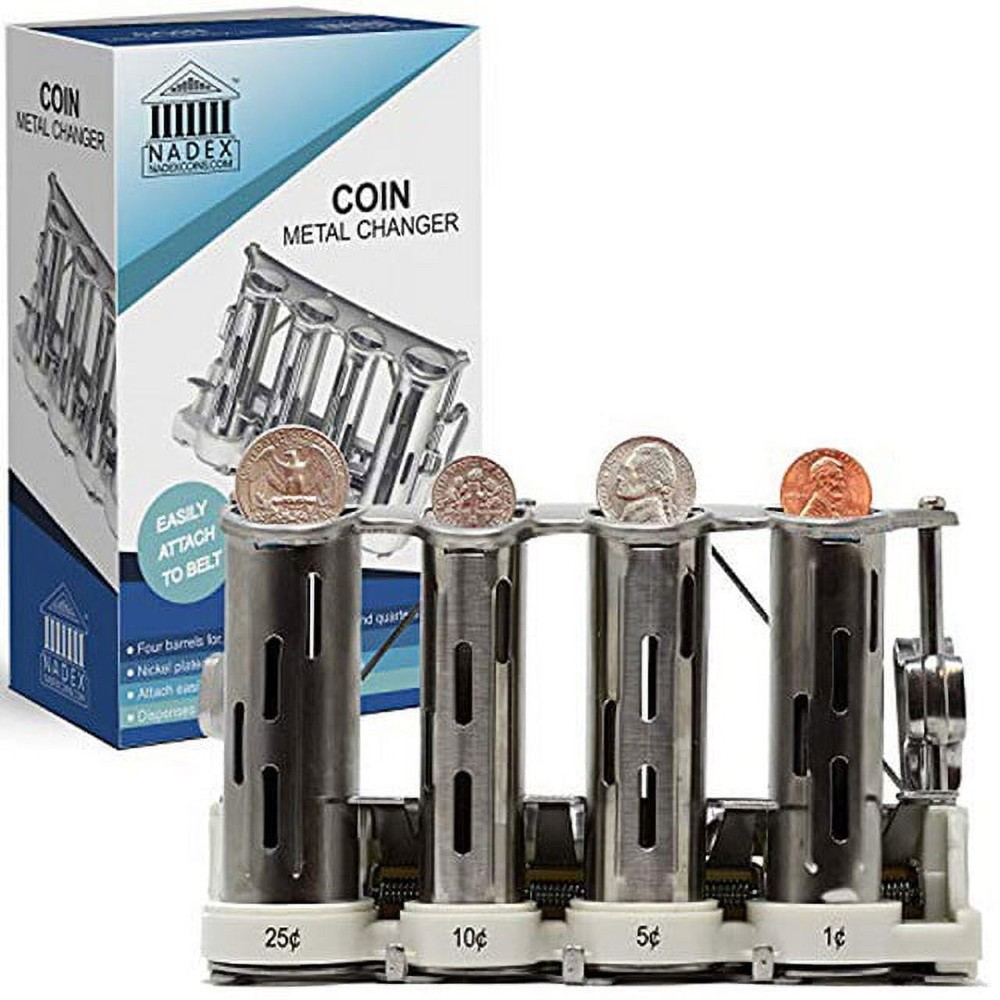 Nadex Coins NCC11110 4 Barrel Steel Coin Dispenser w/ Belt Clips