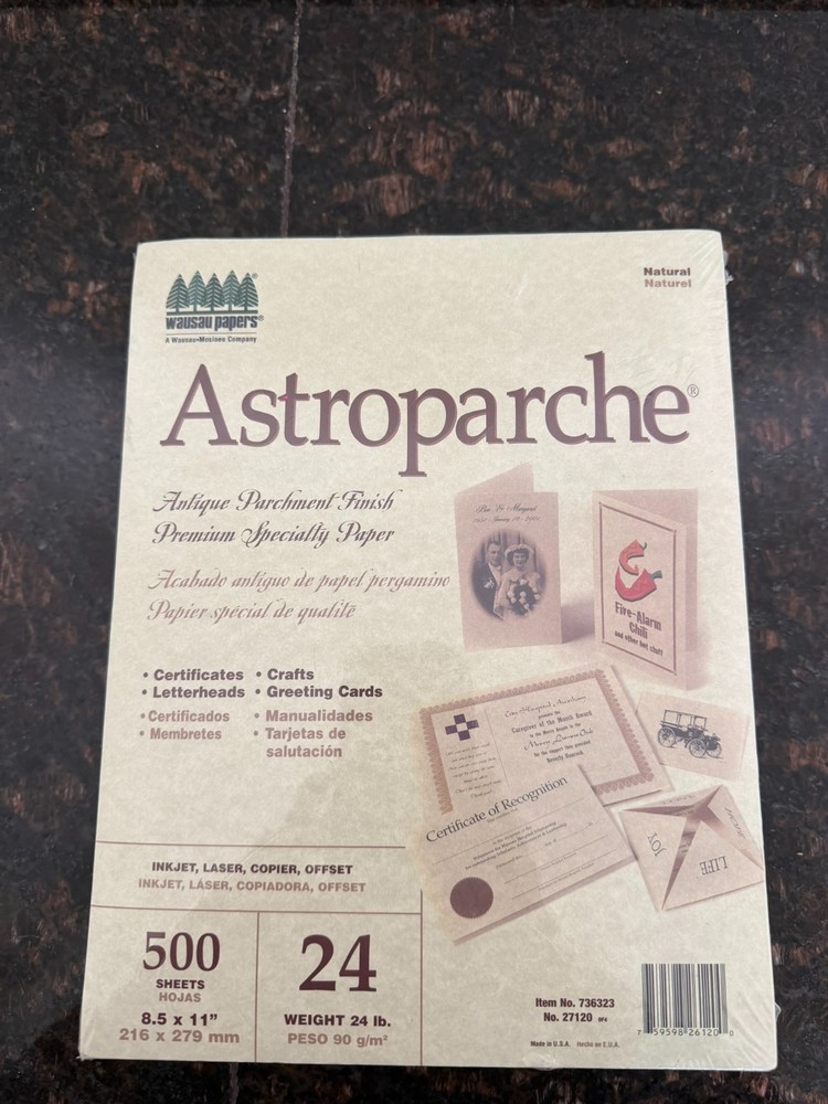 Wausau Astroparche Natural Antique Parchment Specialty Paper 24lb 8.5×11 500 She
