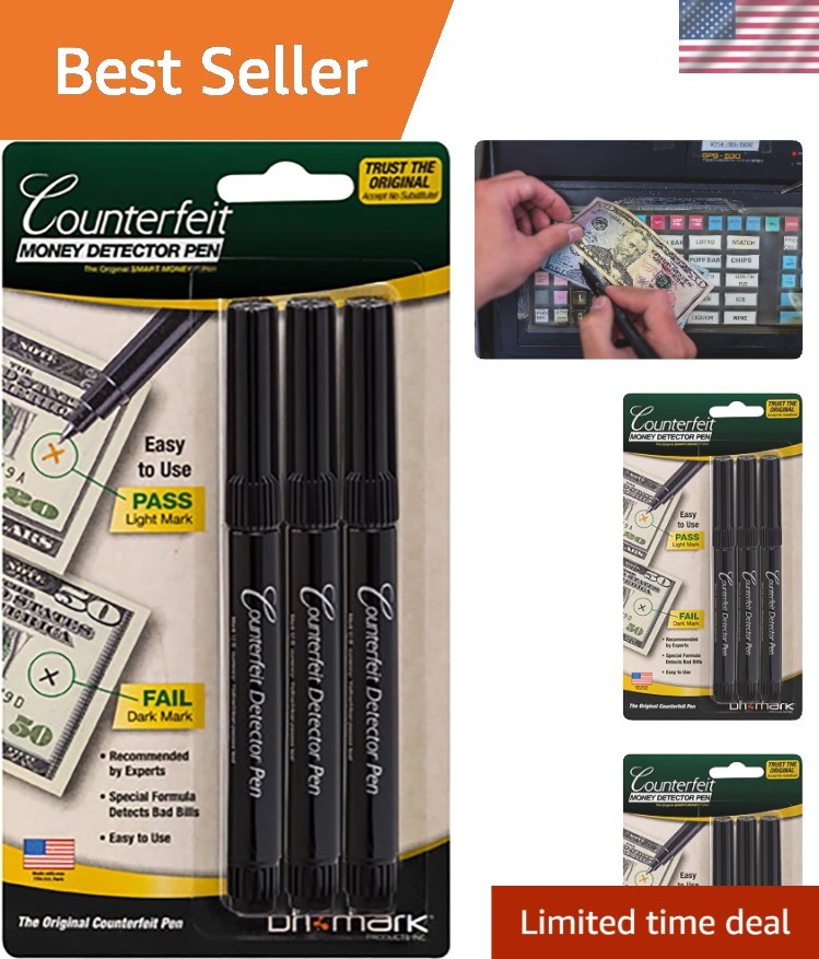 Money Counterfeit Bill Detector Pen for Use w/U.S. Currency, 3/Pack
