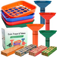 Coin Sorter Tray & Coin Sorter Tube – 4 Color Coded Coin Separator Trays and …