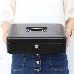 Durable Black Metal Money Box with Key Lock – Organize and Protect Valuables