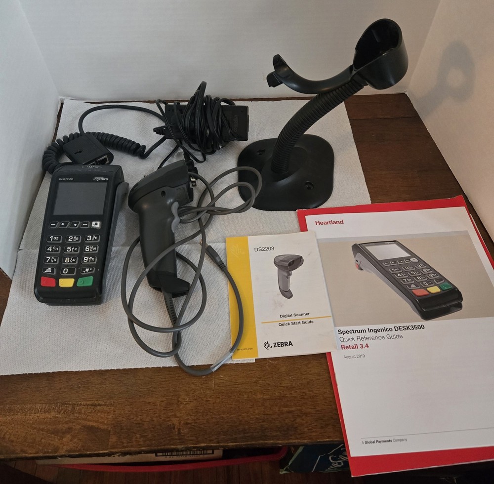 Ingenico Desk 3500 | Ethernet | Terminal And A Zebra DS2208 Scanner And Paper