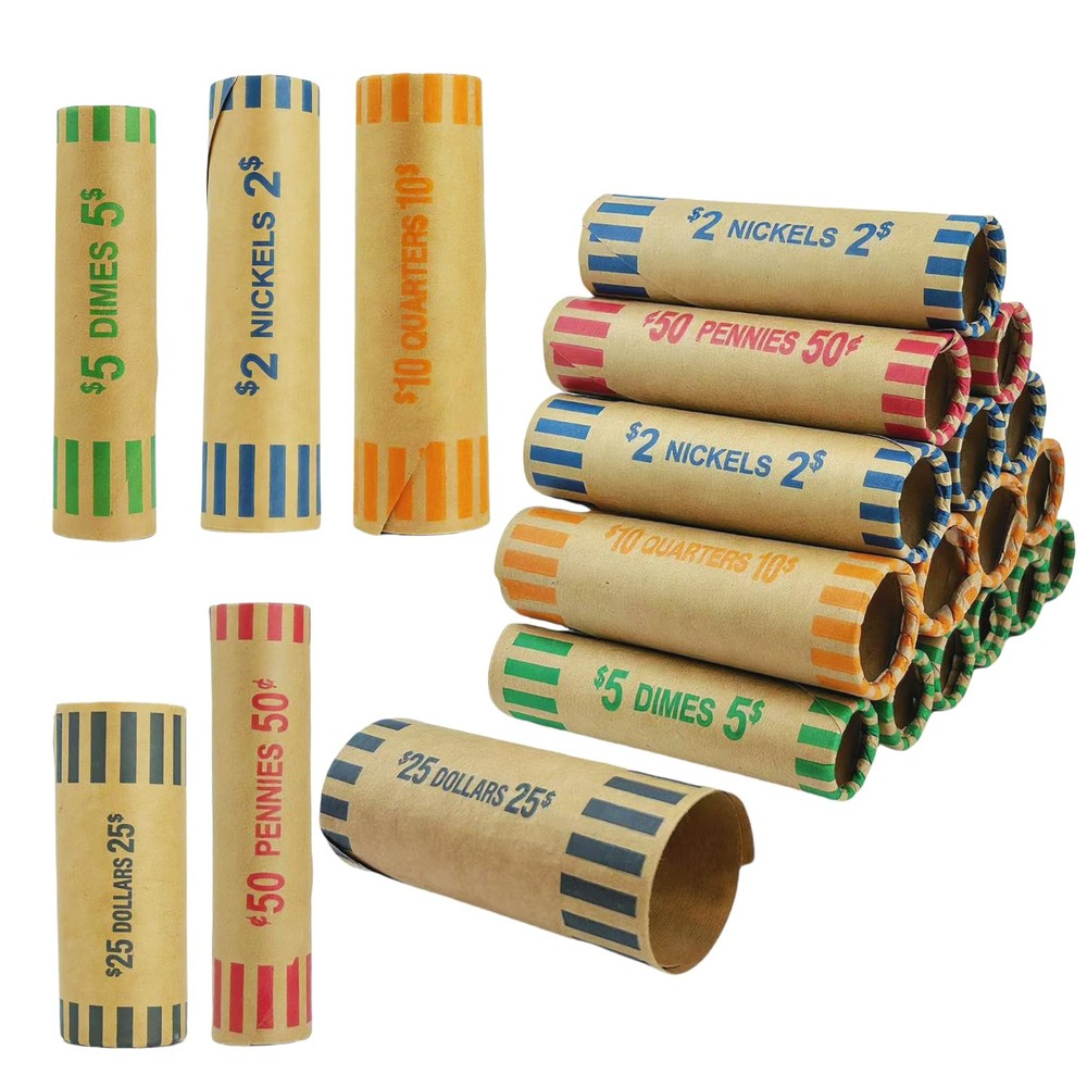 110 Pcs Assorted Preformed Coin Wrappers Rolls,Paper Tubes for Quarters Penny…