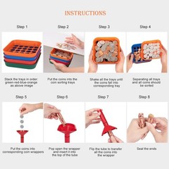 Coin Sorter Tray & Coin Sorter Tube 4 Color Coded Coin Separator Trays 100 PCS