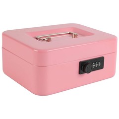 Steel Cash Box Safe Combination Lock Removable Coin Tray 7.87×6.3×3.54 Pink