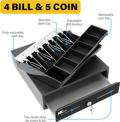 Heavy Duty 13″ Manual Cash Drawer with Removable Till & Slots – Black