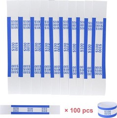 Blue $100 Currency Straps – 100 Self-Adhesive Money Wrappers for Quick Sorting