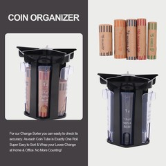 Coin Sorter Tube Coin Counter with Coin Wrappers,5-IN-1 Change Sorter3387