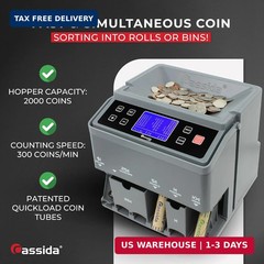 Cassida C300 Professional USD Coin Counter, Sorter and Wrapper/Roller, 300 coins