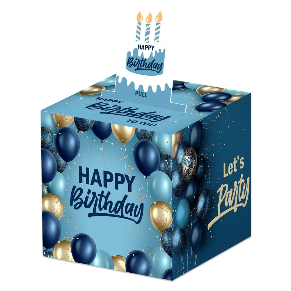 Simple Blue Birthday Money Box Cash Pull Out Gift Surprise Card With 50 Bags