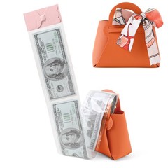 Orange Leather Money Pull Box For Cash With Ribbon And 30 PCS Bags 1 PCS