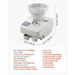 Coin Counter Professional Coin Sorter LED Display Holds up to 11000 Coins