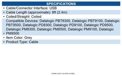 Datalogic CAB-524 Cable, USB, Type A, Coiled, POT, CAB-524, 8 ft