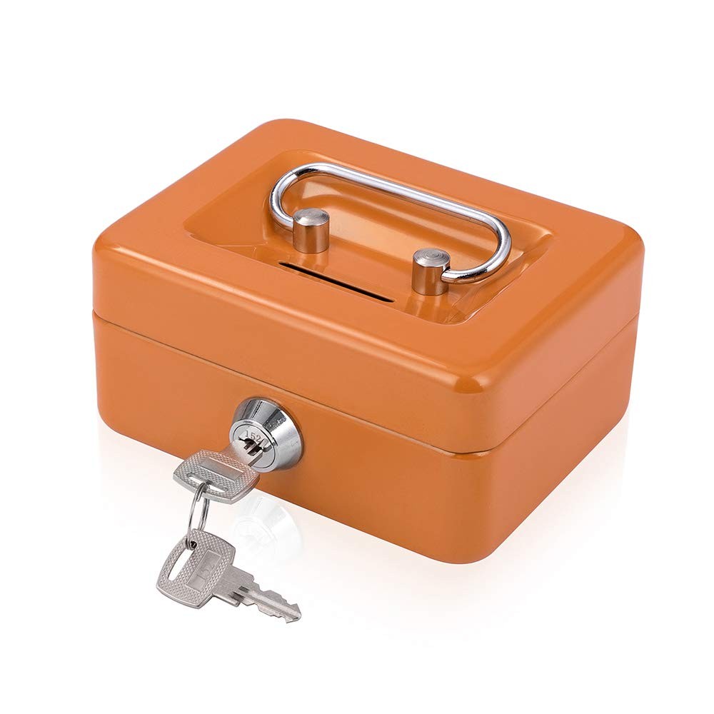Mini Cash Box with Slot Small Money Mini, Orange Key Lock