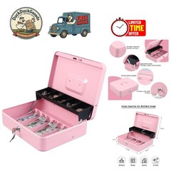 Pink Cantilever Cash Box with Secure Key Lock, Perfect for Organizing Valuables