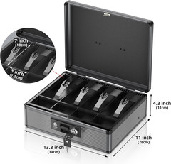Extra Large Locking Cash Box with Tray & Key – Secure Money Organizer