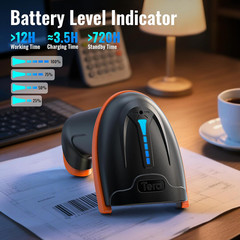 1D 2D QR Barcode Scanner Wireless and Wired with Battery Level Indicator Digital
