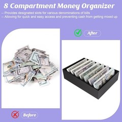 Money Organizer for Cash, 8 Compartment Wooden Cash Divider Storage Organizer…