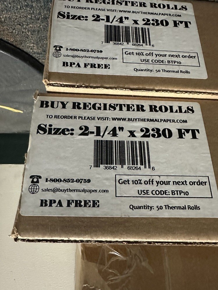 2 1/4″ x 230′ BPA Free Thermal Paper Receipt Rolls – 50 Rolls/Pack