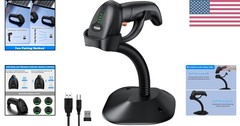 Bluetooth Wireless Barcode Scanner with Auto-Sensing Stand – 24hr Battery Life