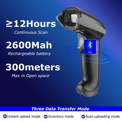 Bluetooth 1D 2D QR Barcode Scanner w/ USB Cradle Wireless BT 5.0 for iOS/Android
