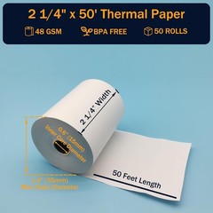 (50 Rolls) 2 1/4 x 50 Thermal Paper Rolls, BPA Free Thermal Receipt Paper Rol…