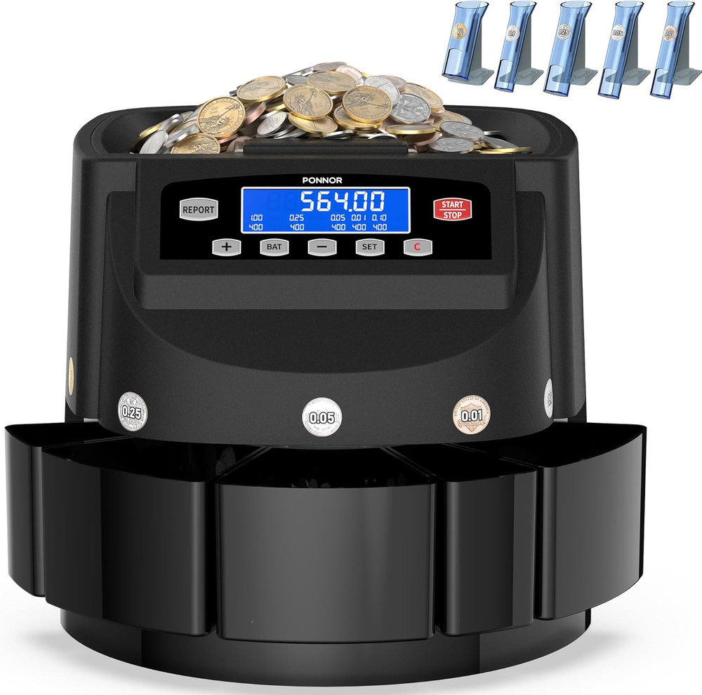Coin Counter Machine Sorter Change and Wrapper Roller Counting Organizer Sorts