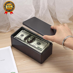 2 Packs Black Metal Cash Box Rectangular Money Organizer with Lid Currency Stora