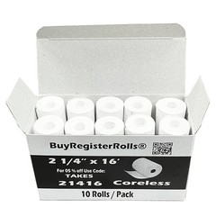 (10 Rolls) 2 1/4 x 16 Thermal Paper Rolls Coreless 2.25 (57mm) x 16 ft White