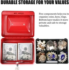 Cash Box with Money Tray, Small Money Box with Key Lock, 6″ x 4 4/5″ x 3″, Red
