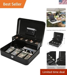 Large Cash Box with Money Tray and Lock – Safe Box for Cash Saving Key Lock M…