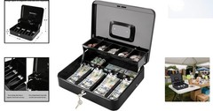 Large Black Cash Box with Key Lock – 11.8L Money Organizer for Secure Storage