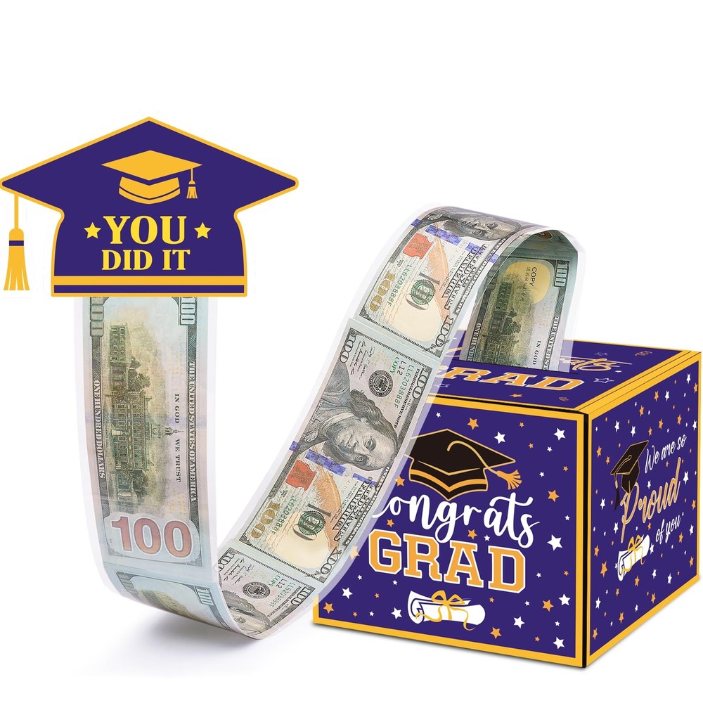 Graduation Money Box for Cash Gift Pull Purple Gold Graduation Gifts Surprise