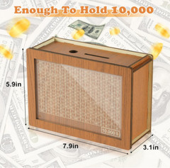 10,000 Savings Challenge Box, Cash Vault Wooden Money Savings Box 10000 Dollar,