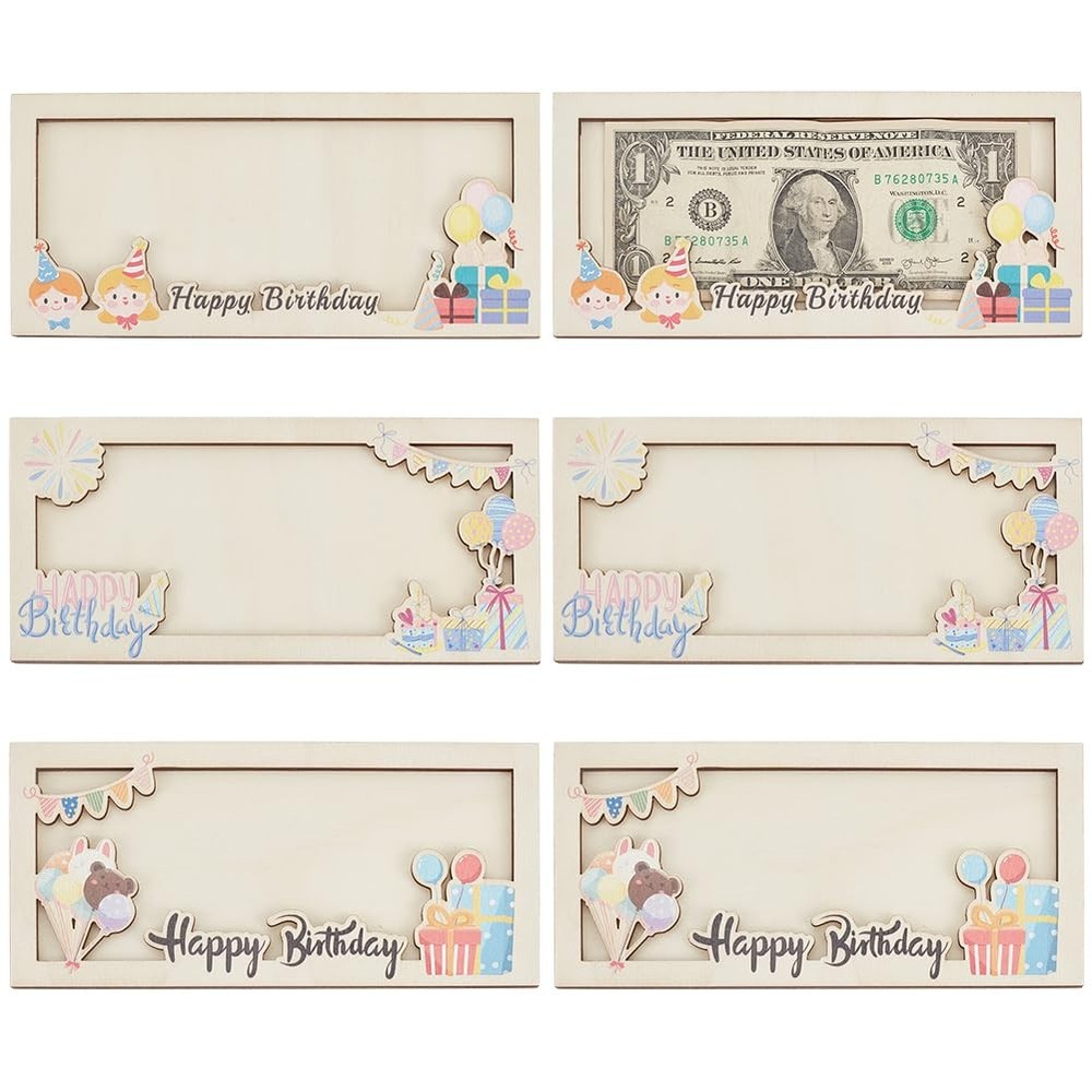Money Holder for Cash Gift, 6 Pcs Surprise Wooden Cash Money Gift Card Holder…