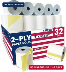 (32 Rolls) 2 Ply Kitchen Printer Paper White/Yellow Carbonless Rolls 3″ x 95 Fee