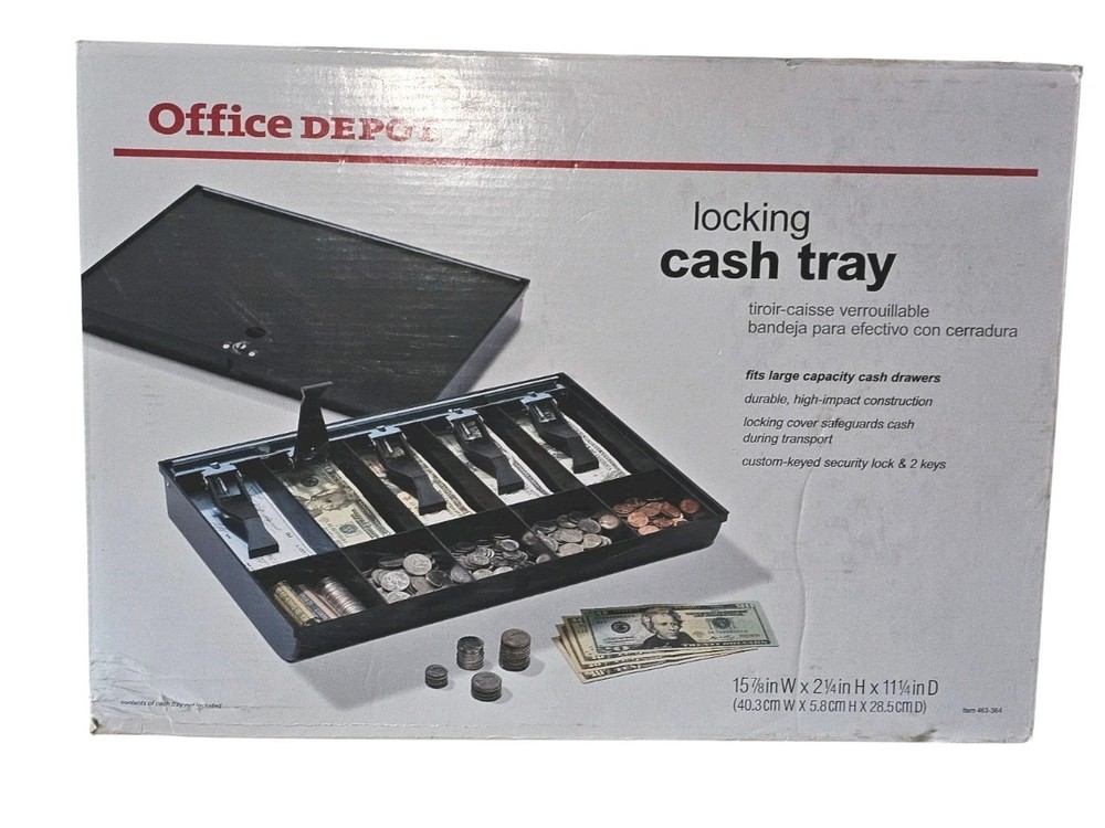 Office Depot Locking Cover Cash Tray 2.25″ x 15 7/8 x 11.25″ Missing Key