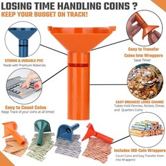 Coin Storage & Sorter Tubes – 4 Color-Coded Coin Counters with 100 Wrappers