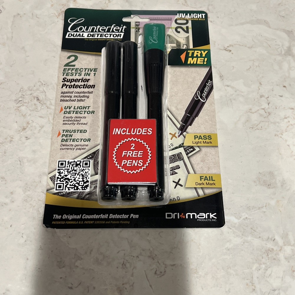 Dri-mark Smart Money Counterfeit Detector Pen with UV Led Light 351UVB + 2 pens