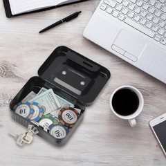 Mini Metal Cash Box Small Cash Box with Money Slot, Key Lock and Handle