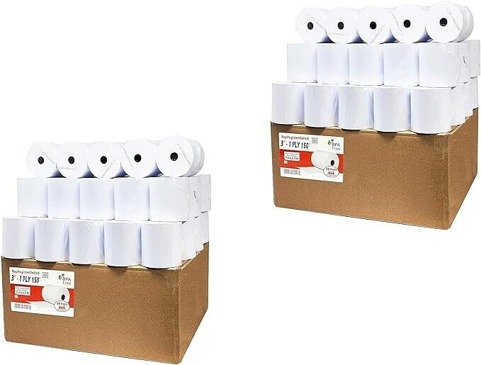 3 x 150 feet 1-Ply Bond Receipt POS Cash Register Kitchen Paper – 100 Rolls
