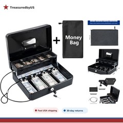 Portable Key Lock Cash Safe with Anti-Theft Cable – Black XL – 11.81in x 9.45in