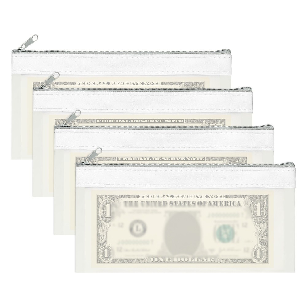 4PCS 8.5×4 Inch Money Bags with Zipper Clear Cash Pouch, White