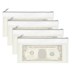 4PCS 8.5×4 Inch Money Bags with Zipper Clear Cash Pouch, White