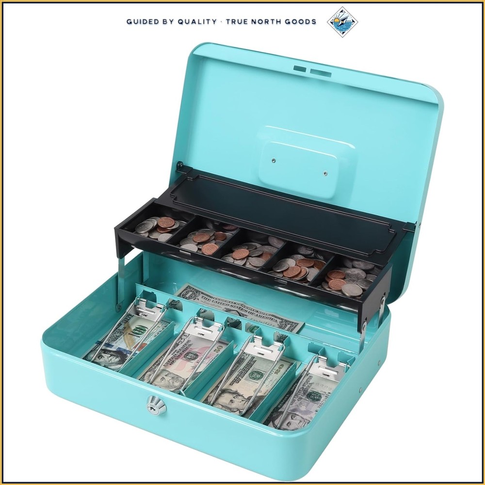 11.8 x 9.5 x 3.5 Inch Cash Box, Scratch Resistant with Secure Locking Mechanism