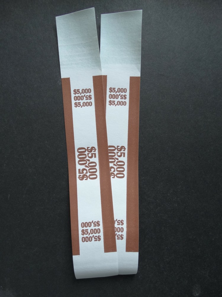 2 – Brown $5,000 Cash Money Self-Sealing Straps Currency Bands