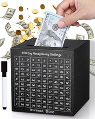 Metal Money Saving Box Save $5050 Unbreakable Stainless Steel Piggy Bank Black