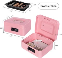 Mini Cash Box with Lock &Slot 4.9″x3.7″x2.4″ Blue Metal Safe Box with Money Tray